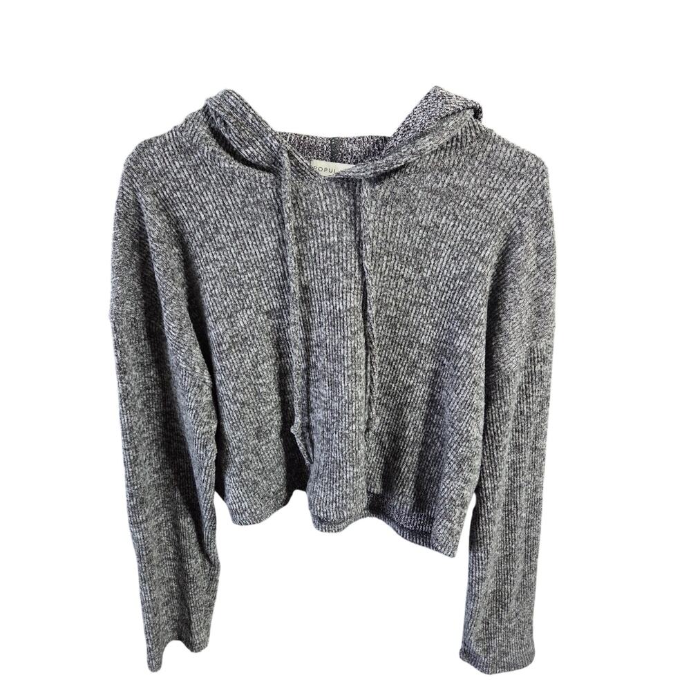 Gray Ribbed Cropped Hoodie - Popular 21 - L